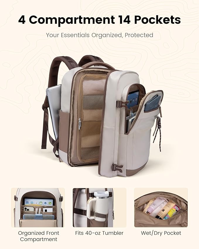 LOVEVOOK 40L Travel Backpack for Women, Airline Approved Carry On Luggage, TSA Personal Item Bag fits 15.6 Inch Laptop, Waterproof Weekender Overnight Suitcase for Work, Pink - Image 3