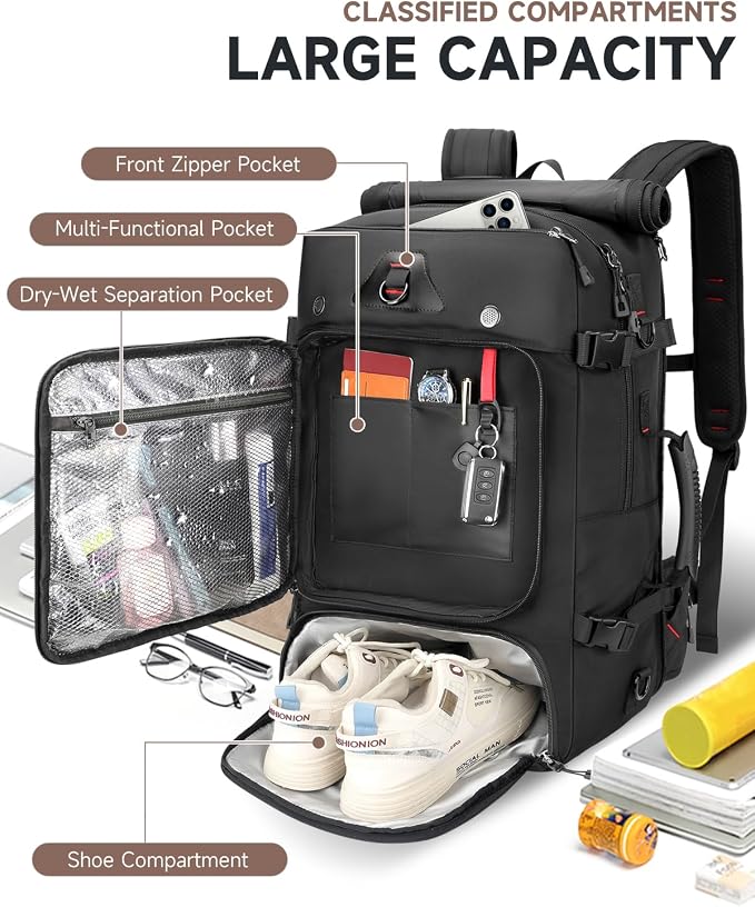 Travel backpack for men,60L Extra Large Carry on Backpack Durable Convertible Duffle Bag with Shoe Compartment Fit for 17 Inch Laptop for travel, camping,Weekender Hiking - Image 3