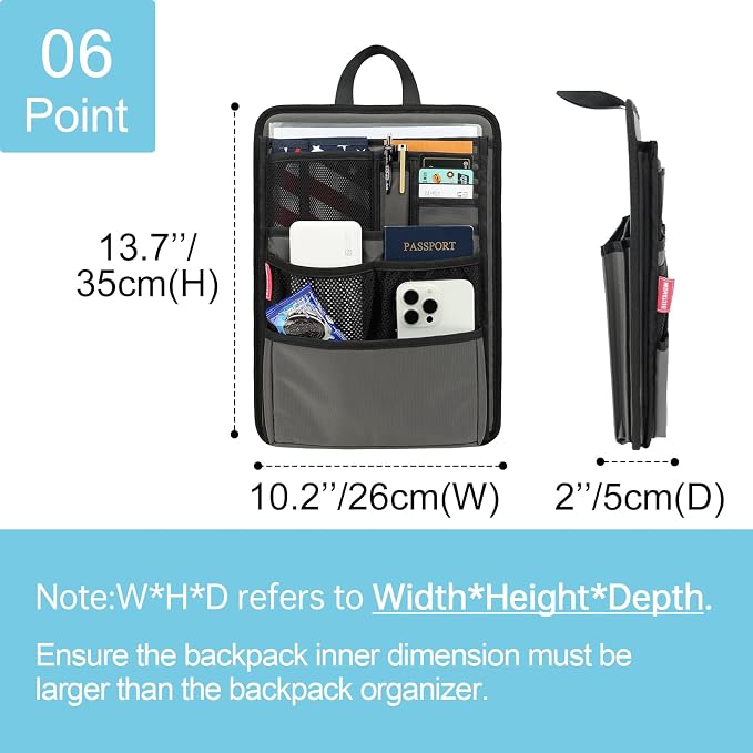 Stiff Backpack Insert Organizer for Men Women Bag In Bag,Thin Water-repellent Nylon 13.7''x10.2''x2''-Gray - Image 2