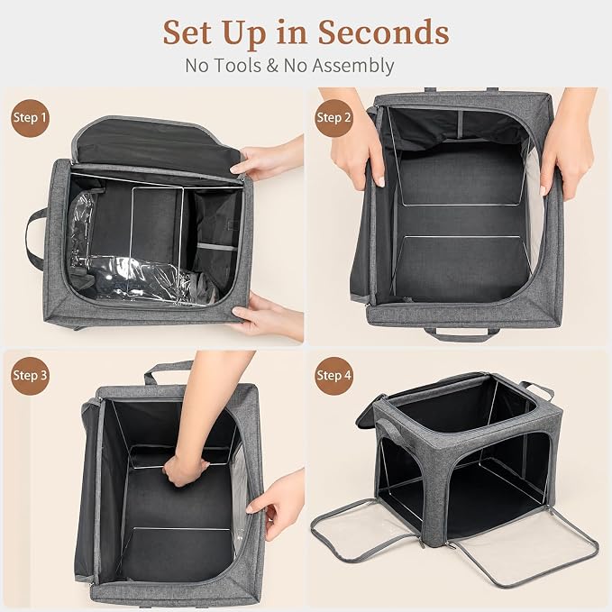 GoMaihe 3 Opening Clothes Storage Bins with Metal Frame, 40L Sweater Storage Organizer for Upper Shelf Closet Storage Boxes with Clear Window for Hoodies Jeans Towel 6-Pack Grey - Image 6