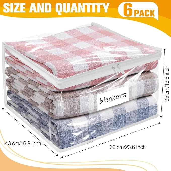 Plastic Storage Bags with Easy-Glide Zipper, Pack of 6, Durable Clear Vinyl Zippered Storage Bags for Clothes Sweaters Comforters Blankets Sheets Bedding (23.6 x 16.9 x 13.8 Inch, White) - Image 3