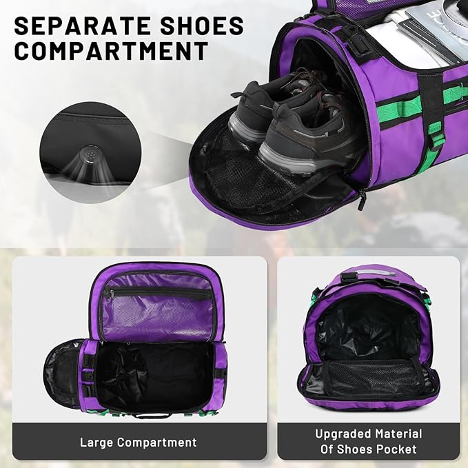 MIER Large Duffle Bag Backpack for Travel Camping Gym Sports, 45L/60L/90L | Water Resistant, Convertible Duffel, Detachable Backpack Straps, Shoe Compartment, Heavy-Duty Tarpaulin, 3 Sizes - Image 3