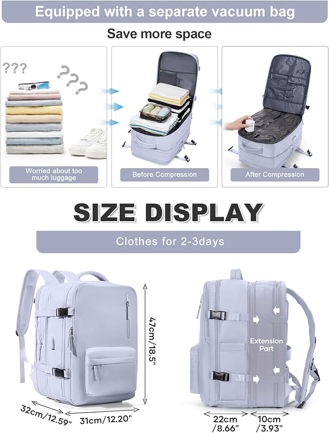 VGCUB Vacuum Backpack Travel with Pump, Vacuum Seal Compression Bags Laptop Backpack Personal Item - Image 2