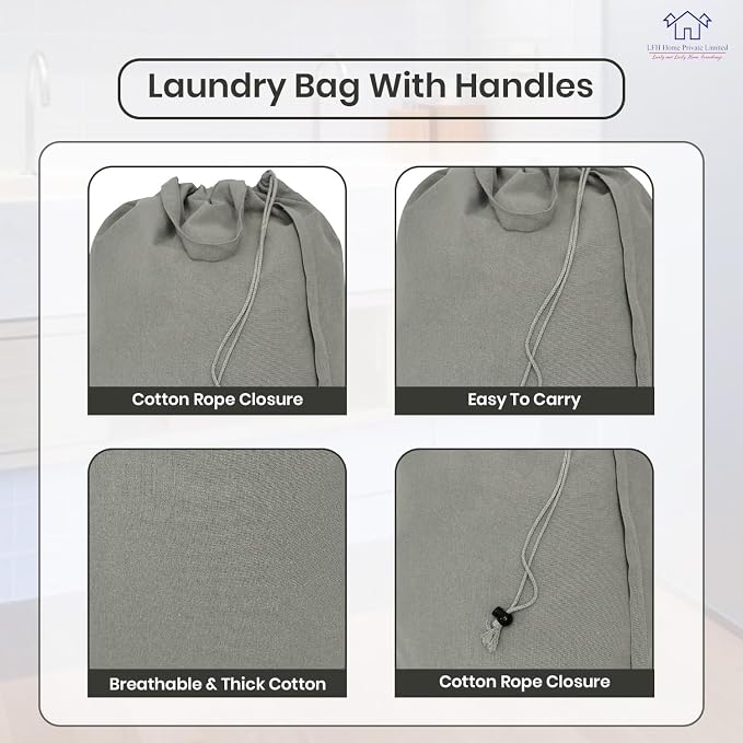 LFH Home Cotton Rich Canvas Extra Large Laundry Bag with Handle,Heavy Duty Drawstring Closure Washable Laundry Bags,School Travel,Home,Hotel, College Dorm, Organizer Sack,Toys 28x40-Grey Thanks Giving - Image 3