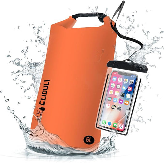 Waterproof Dry Bag,Roll Top Orange Small Waterproof Backpack 2L/5L/10L/20L/30L/40L Floating Lightweight Bags for Kayaking, Boating, Fishing, Swimming Camping with Waterproof Phone Case by Cliduli