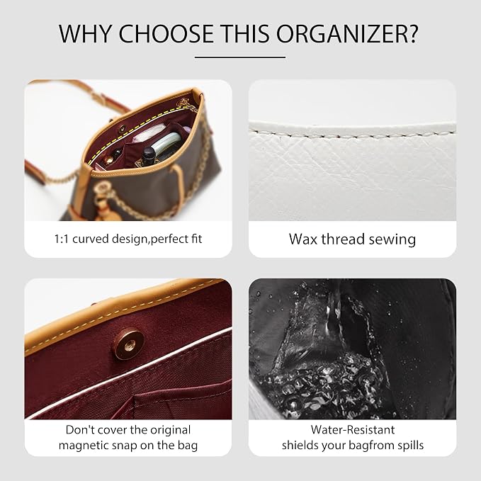 DupontPaper Purse Organizer Insert Compatible with LV CarryAll MM Bag,Upgraded Zipper Lightweight Water-Resistant Bag Organizer Insert Shaper for Luxury Handbag Tote（White-red, MM） - Image 4