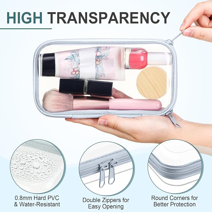 Sanwuta 6 Pcs Clear Hard Zipper Case Plastic Zipper Pouches Transparent Makeup Bag Pencil Case Pouches Toiletry Diaper Bag for Travel Toy Storage Organizer Bins(Blue-green,7.48 x 3.94 x 2 Inch) - Image 3