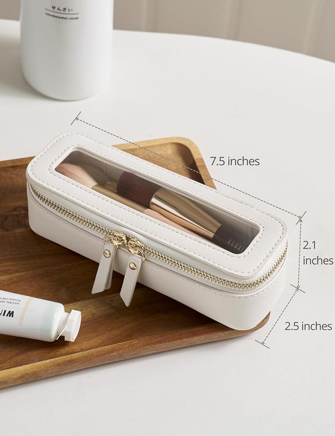 Popvibe Slim Makeup Brush Bag Travel Clear Toiletry Bag for Women Cute White Make Up Bag for Traveling Cosmetic Bag Organizer Waterproof Tansparent Beauty Makeup Case - Image 5