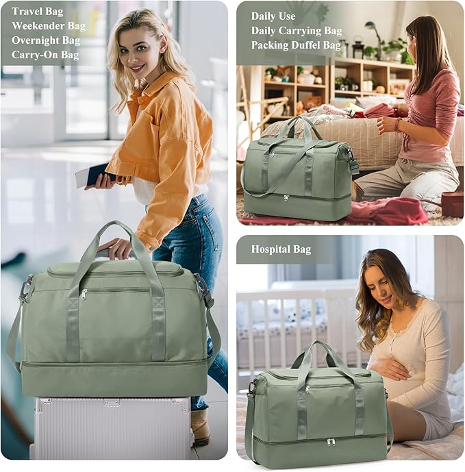 Extra Large Travel Duffel Bag, Carry-On Weekender Bags for Women Travel | Overnight Weekend Bag with Shoes Compartment for Travel Business Trips Sport Hospital, Toiletry Bag Included - Image 8