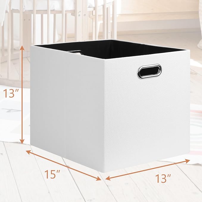 Posprica 13x15x13in Collapsible Storage Bins, Fabric Foldable Cube Storage Boxes, Decorative Storage Baskets Organizer for IKEA Kallax, Shelves, Closet, Clothes, Set of 4-White - Image 2