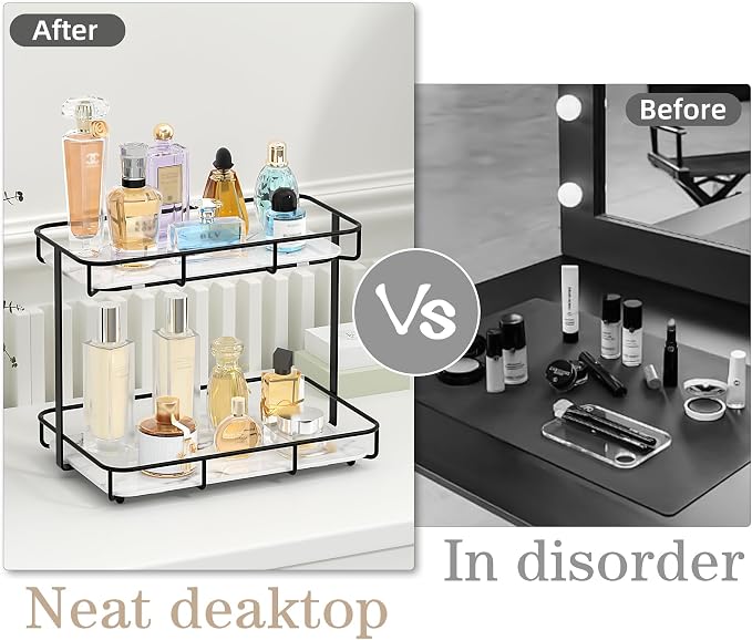 Bathroom Organizer Countertop Perfume Organizer Makeup Organizer Cosmetics Storage Display Rack Vanity Tray Dresser Stainless Steel Gold Shelf White Marble Ceramic Tray - Image 5