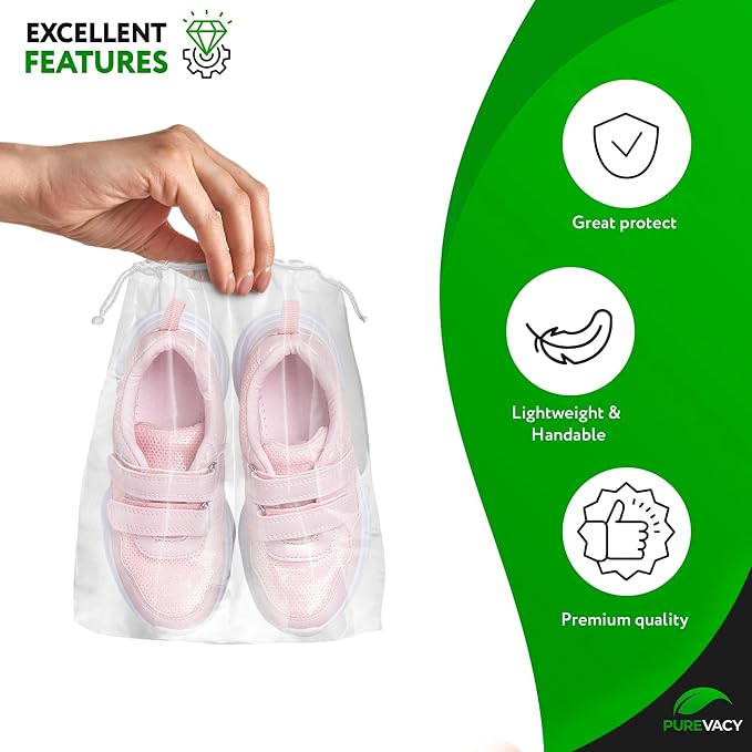 Clear Drawstring Bags, 8 x 10 Inch Plastic Shoe Bags with Cotton Drawstrings, Pack of 100 for Travel Storage and Packaging - Image 4