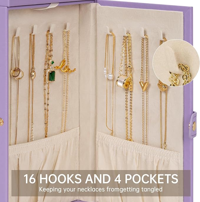 AKOZLIN 6-Tier Jewelry Box Organizer Functional 5 Drawers Leather Jewelry Storage Case for Women Girls Ring Necklace Earring Bracelet Holder Organizer with Mirror Medium Violet - Image 4