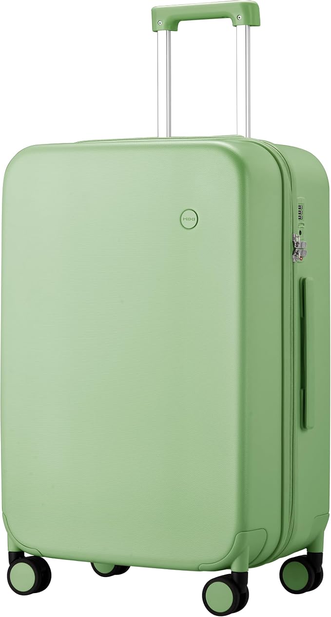 mixi Upgrade Luggage Suitcases with Spinner Wheels, Hardside Rolling Suitcase PC with TSA Lock Travel Case 24in Checked in, Fine Grid Avocado Green by MIXI
