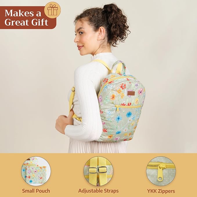 Maison d' Hermine Backpack for Women Men Cotton Shoulder Multipurpose Rucksack with Small Pouch Lightweight Multi Pocket Bag for Travel Work Beach Perfect for Spring Summer (Summer Whisper - Aloe) - Image 5