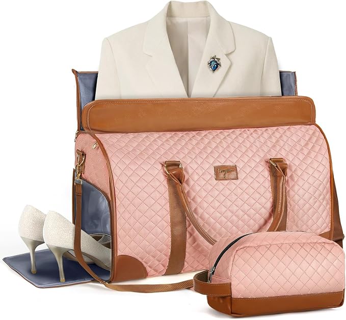 Convertible Garment Duffel Bags for Travel, Carry On Garment Bag with Shoe Compartment, 3 in 1 Foldable Suit Duffle Bag for Women, Jenni Bag for Hanging Clothes, Pink (2Pcs Set) by Tonyeee