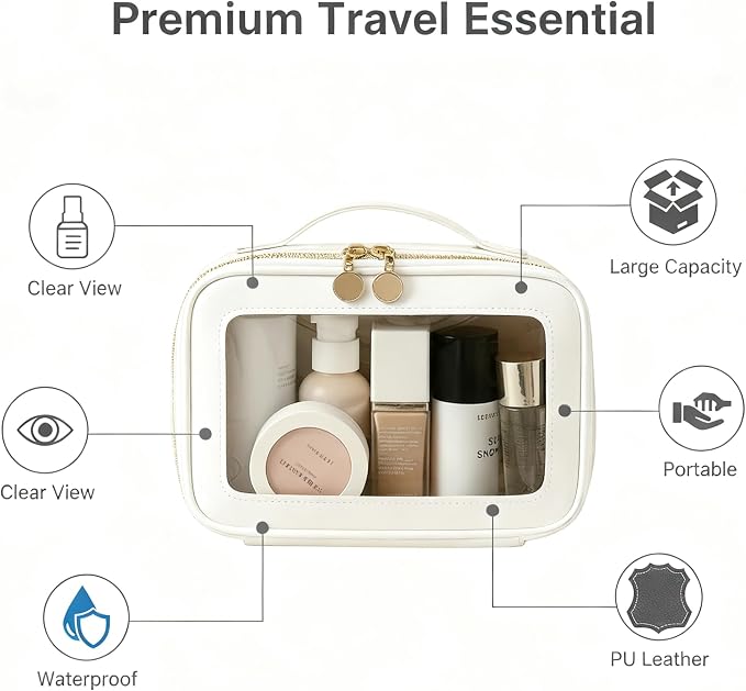 2 Complete Sets of 3-Size Makeup Bags | Premium Transparent & Waterproof Cosmetic Organizer Storage Bag | Travel Toiletry & Skincare Storage Set (White, L+M+S) - Image 4