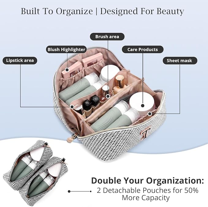 Personalized Gift Travel Makeup Bag: Initial Makeup Organizer Bag for Women | 3-in-1 Custom Make up Bag Set - Vegan Leather Travel Cosmetic Bag - Luxury Gift for Women – Birthday, Anniversary, Graduation - Image 3
