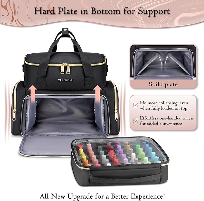 YOREPEK Extra Large Nail Polish Organizer Case for 96 to 100 Bottles (15ml) | Gel Polish Travel Case Bag with 2 Removable Pouches Fits Nail Supplies, Gel Nail Kit, UV lamp, Manicurist Nail Tech Gifts - Image 6