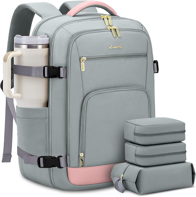LOVEVOOK 50L Travel Backpack for Women Flight Approved, Carry on Backpack for Airplanes, TSA Personal Item Travel Bag, Waterproof 18 Inch Laptop Backpack, Business Weekender Overnight Daypack, 4Pcs by LOVEVOOK