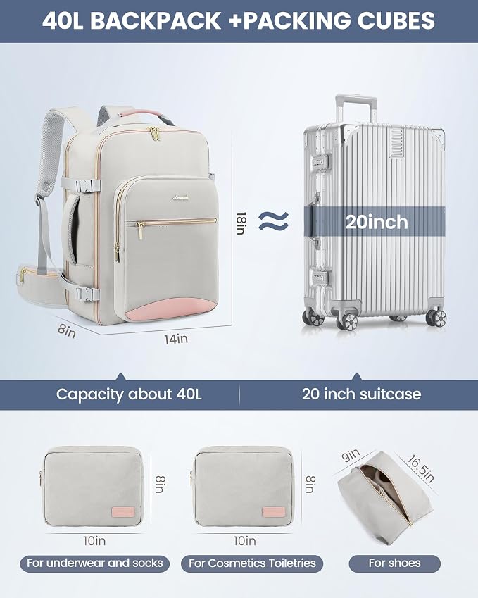 LOVEVOOK 40L Travel Backpack with Waist Strap,Flight Approved Carry on Backpack,Waterproof Personal Item Travel Bag,TSA Carry on Luggage Suitcase Travel Essentials,Gifts for Women & Men,fit 17" Laptop - Image 4