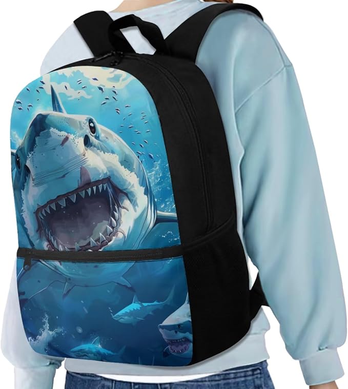 Shark Backpack for Boys Kids Backpack with Lunch Box Water Bottle Holder and Soft Pencil Case 4 in 1 Set Bookbag with Front Pocket for School Teens 17 inch Lightweight School Bag for Girls - Image 2