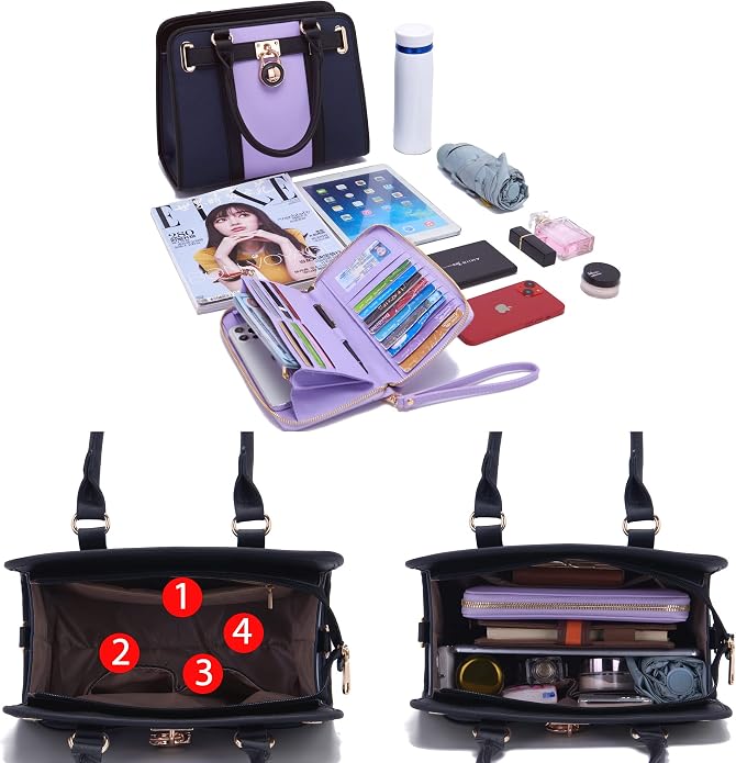 Qiyuer Structured Satchel Tote Handbags Set Women Purses with RFID Wallet | Premium, Sturdy, Spacious, Chic for Daily & Work, Vegan PU Leather, Multi-way Carry, Large Capacity RFID Wallet, Ideal Gift - Image 6