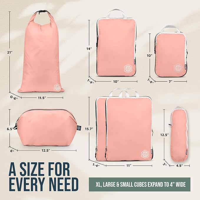 Large Compression Packing Cubes for Travel-Packing Cube Luggage Organizers 7 Piece Set for Checked Luggage-Ultralight, Expandable/Compression Bags by TRIPPED Travel Gear (Dusty Rose) - Image 4