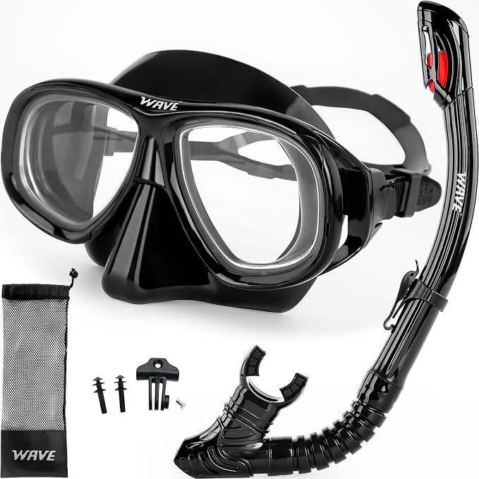 Nearsighted Snorkel Gear, Nearsighted Dry Snorkel Mask Set for Adult Youth, Nearsighted Anti Fog Diving Mask with Detachable Camera Mount & Adjustable Strap for Scuba Diving, Snorkeling, Freediving by WAVE