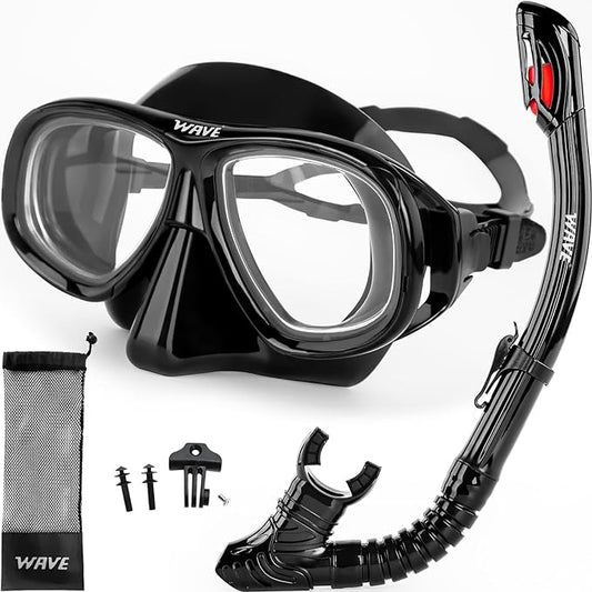 Nearsighted Snorkel Gear, Nearsighted Dry Snorkel Mask Set for Adult Youth, Nearsighted Anti Fog Diving Mask with Detachable Camera Mount & Adjustable Strap for Scuba Diving, Snorkeling, Freediving by WAVE