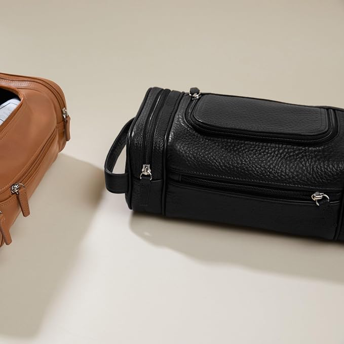 Leatherology Premium Ebony Multi Pocket Toiletry Bag – Full-Grain Leather Travel Dopp Kit with Multiple Zippered Compartments | Spacious, Durable Organizer for Toiletries & Grooming Essentials - Image 2