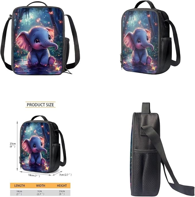 Cute Elephant Backpack for Kids Girls Backpack with Lunch Box Water Bottle Holder with Strap and Soft Pencil Case 4PCS Set Elementary Bookbag with Front Pocket 17 inch Sturdy School Bag - Image 4