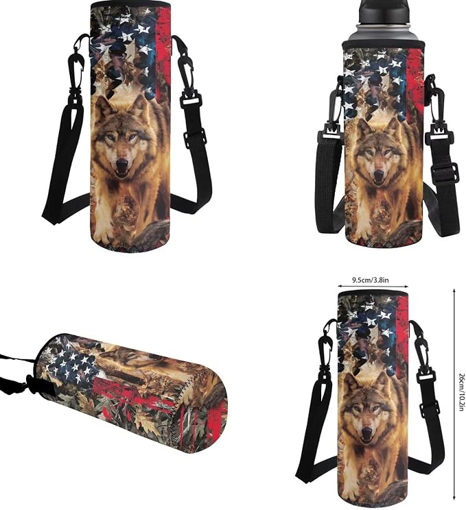 Wolf School Bags for Boys 7-10 10-12 American Flag Backpacks for Girls with Lunch Box Pencil Case Water Bottle Holder 4-Piece Teens Student Bookbag Set for Elementary School - Image 6