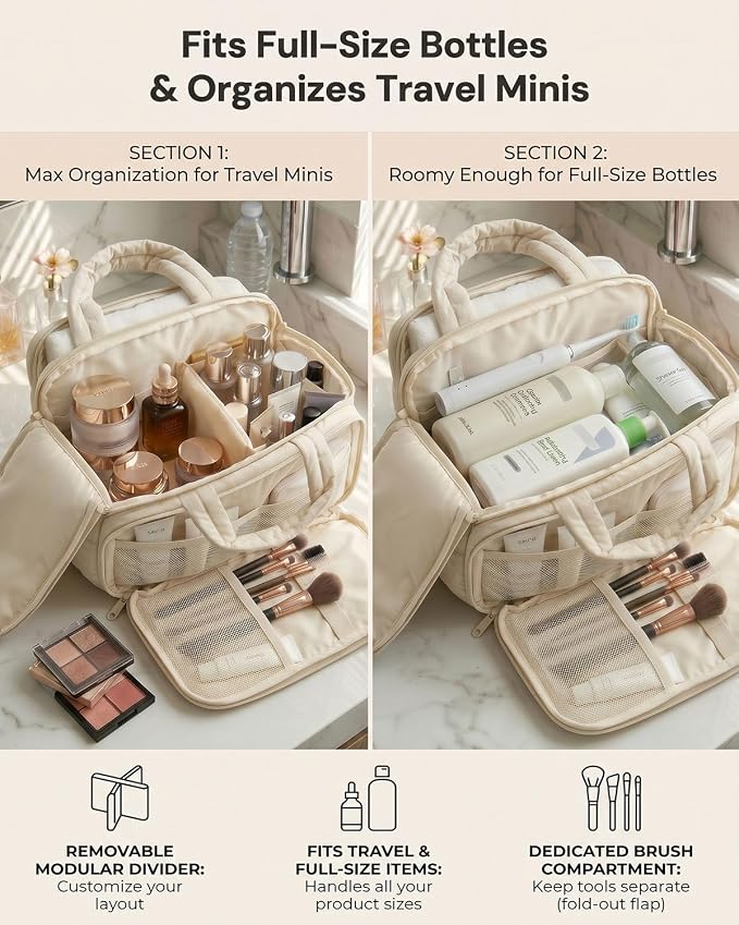 VPBAGE Large Quilted Toiletry Bag for Women, Puffy Travel Makeup Organizer with Removable Divider & Shoulder Strap, Waterproof Standing Cosmetic Case for Full-Size Toiletries, Gym, Vacation - Image 2
