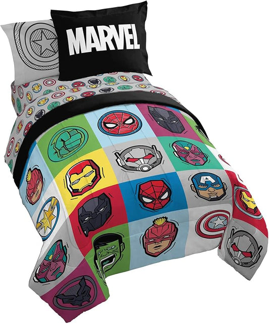 Marvel Avengers Iron Man Twin Comforter Set 5 Piece Kids Bedding, Multi | Hulk Captain America Thor, Bed in a Bag, Comforter Sheets Sham Pillowcase, Soft Microfiber, Machine Washable, Boys Gift by JayFranco