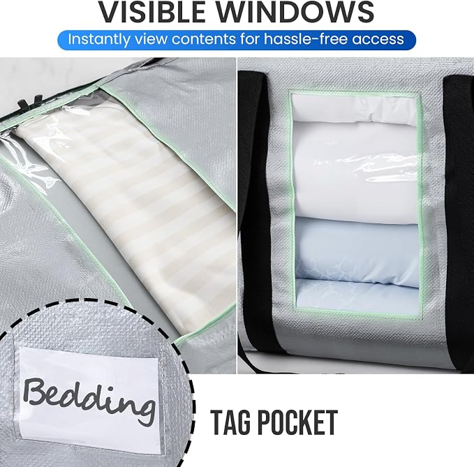 TAILI 2 Tier Extra Large Moving Bags, 2 Pack Silver Heavy Duty Totes For Storage with Visible Window, Wrap Around Handles, Storage Bags for Space Saving, Alternative to Moving Boxes - Image 7