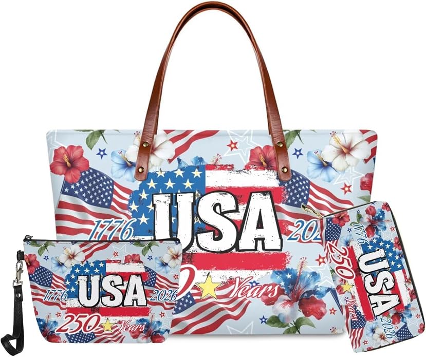 GIFTPUZZ Women Tote Bag Women Wallet Portable Cosmetic Bag for Women Bag Set 3 Pack PU Leather Bags with Zipper - Image 3