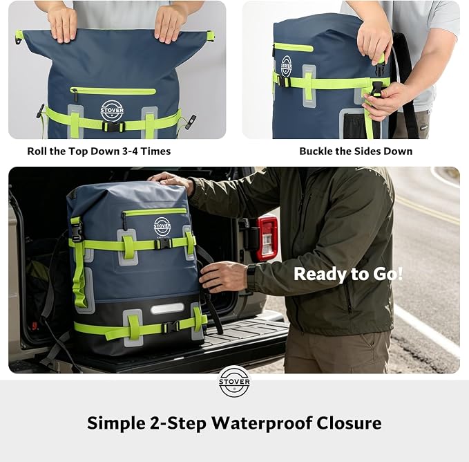 STOVER 30/40/55L Waterproof Dry Backpack & Phone Case - 2XL Floating Dry Bag for Kayaking, Travel, Hiking, Fishing, Camping, Motorcycles & Beach, Heavy-Duty Roll Top Men/Women (Navy Blue/Black/Green) - Image 7