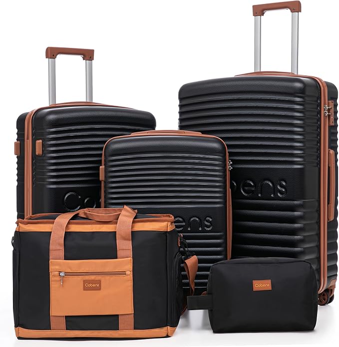 5 Piece Luggage Sets with Spinner Wheels and Tsa Lock, Hardshell ABS Suitcase Set, Lightweight Hardside Waterproof Travel Suitcases with Wheels, 20/24/28in, Black by Cobens