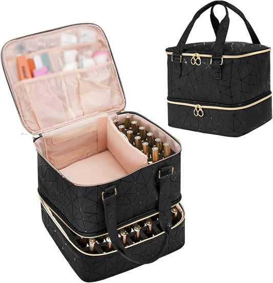 Uross Nail Polish Organizer Bag Holds 54 Bottles Nail Polish & Nail Lamp, Gel Nail Polish Organizers and Storage box for Nail Tech, Nail Kit Supplies Organizer Case-Black by Uross