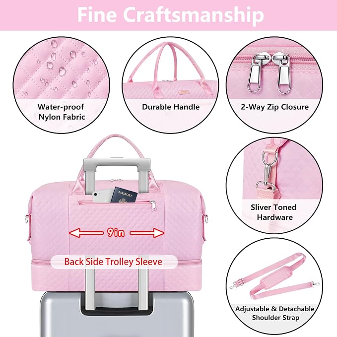ITIEZY Weekender Overnight Bag for Women - Large Travel Duffel Bag with Shoe Compartment, Gym Duffel Bag Hospital Bag Carry On Tote Bags for Airplanes with Crossbody Bag Toiletry Bag 3Pcs Set - Image 5