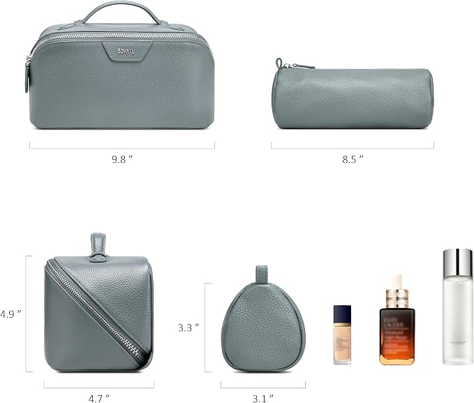 BOYATU Genuine Leather Travel Makeup Bag: Large Capacity 3 Pcs Set Cosmetic Bags for Women - Designer Waterproof Hand-made for Toiletry Organizer - Ladies Travel Essentials for Elegance (03Blue) - Image 5