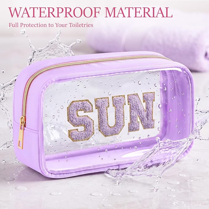 Kacctyen 10 Pcs Sun Clear Makeup Bags with Zipper in 5 Assorted Colors, Chenille Letter Sunscreen Bags Bulk, Clear Waterproof Cosmetic Bag for Women Beach Pool Trip & Summer Birthday Party Favors - Image 5