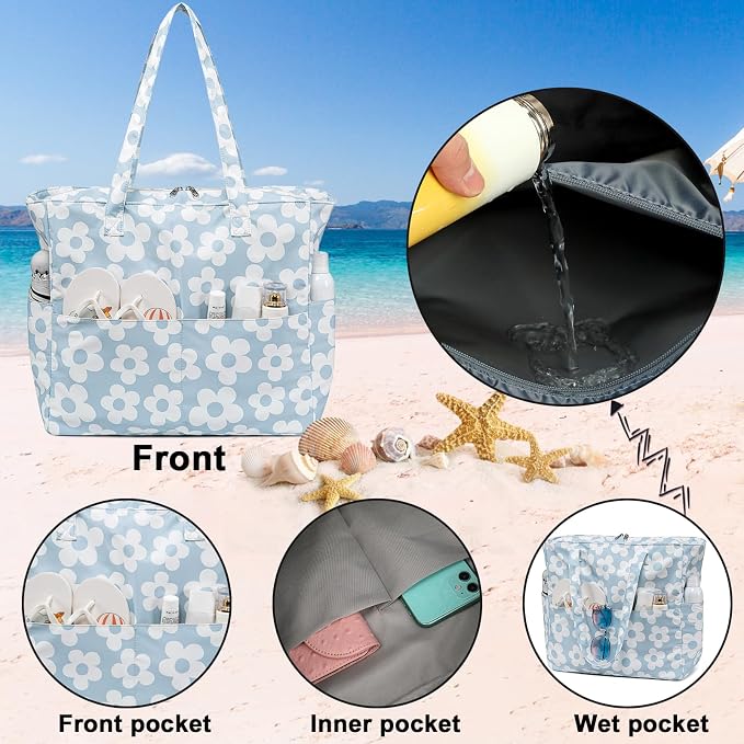 Bluboon Waterproof Beach Tote Pool Bags for Women Ladies Extra Large Carry On Bag With Wet Compartment for Weekender Travel - Image 4