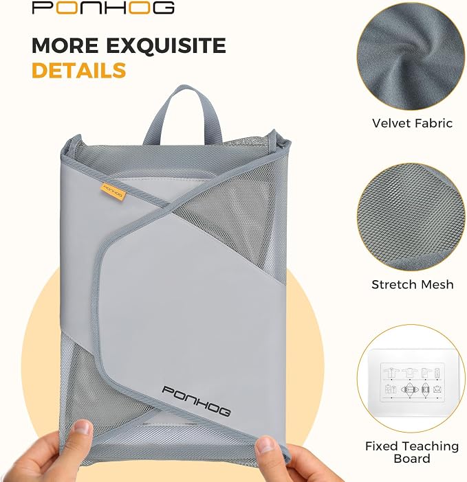 Ponhog Grment Folder for Travel Grey | Original Garment Packing Folder, Foldable Clothes Shirt Bags with Wrinkle-Free Folding Board and Compression Wings - Image 3
