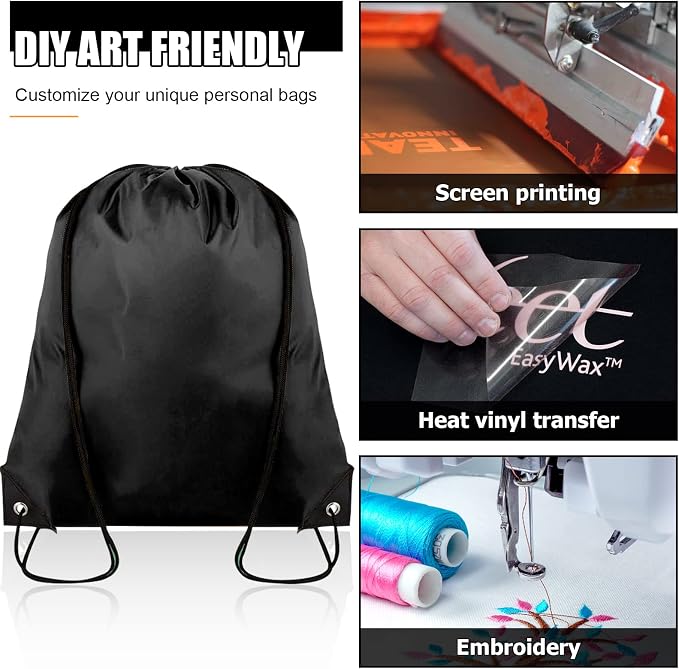 Grneric Drawstring Backpack Bulk 100Pcs Cinch Bag,Polyester Drawstring Bags for Gym Beach Sports Short Trip Party(Black) - Image 5