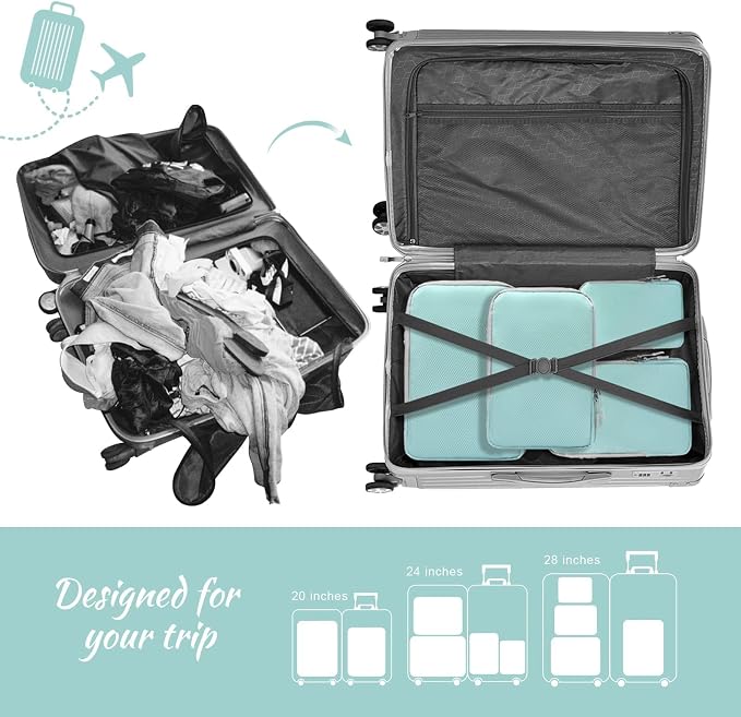 Compression Packing Cubes, 5 Set Suitcases Organizer Cubes for Travel Essentials, Ultralight Expandable Luggage Organizer Bags Set, Packing Organizer with Shoe Bag Travel Accessories Women Men (Blue) - Image 4