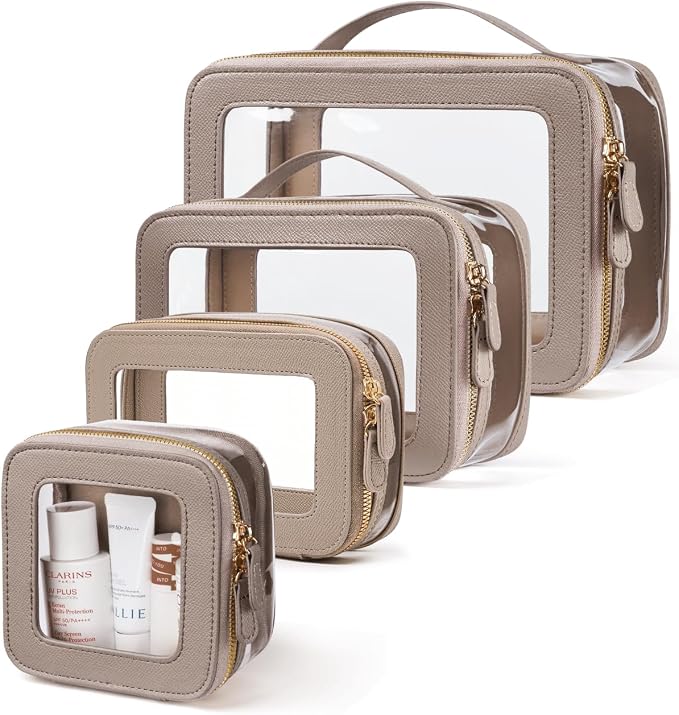 4 Pcs Clear Cosmetic Bag Set for Women Makeup Bag with Handle, Travel Toiletry Bag Transparent Cosmetic Case Portable Make Up Organizer Bag for Essentials by Oaque