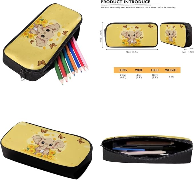 Sunflower Elephant Backpack for Girls Kids Backpack with Lunch Box Water Bottle Pouch and Cute Pencil Case 4PCS Set Bookbag with Compartments 17 inch Kawaii School Bag for Elementary Girls - Image 6