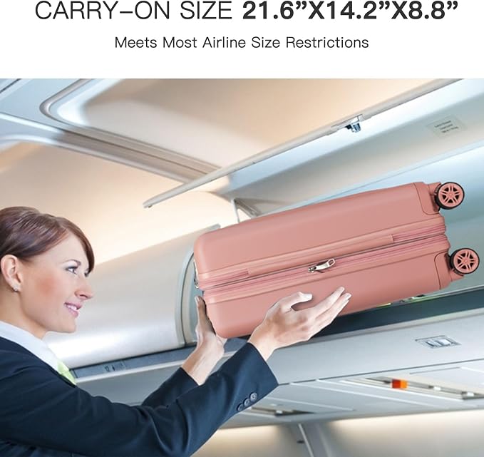 Kono Carry On Luggage 22x14x9 Airline Approved 20 Inch Expandable Suitcase | Lightweight Luggage with Quiet Spinner Wheels & TSA Lock, PC+ABS Hard Shell Suitcase for 1-3 Days Travel, Nude/Rose Gold - Image 2
